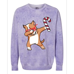 Christmas Dabbing Pitbull Puppy Dog Candy Cane Dance Gift Colorblast Crewneck Sweatshirt