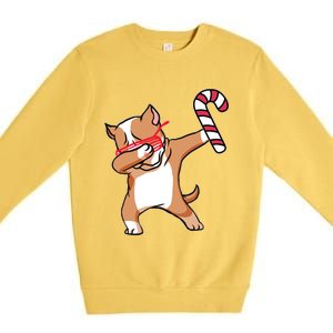 Christmas Dabbing Pitbull Puppy Dog Candy Cane Dance Gift Premium Crewneck Sweatshirt