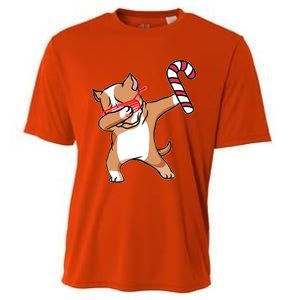 Christmas Dabbing Pitbull Puppy Dog Candy Cane Dance Gift Cooling Performance Crew T-Shirt