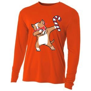 Christmas Dabbing Pitbull Puppy Dog Candy Cane Dance Gift Cooling Performance Long Sleeve Crew