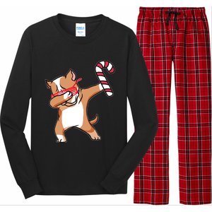 Christmas Dabbing Pitbull Puppy Dog Candy Cane Dance Gift Long Sleeve Pajama Set