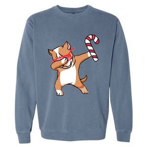 Christmas Dabbing Pitbull Puppy Dog Candy Cane Dance Gift Garment-Dyed Sweatshirt