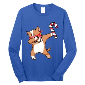 Christmas Dabbing Pitbull Puppy Dog Candy Cane Dance Gift Long Sleeve Shirt