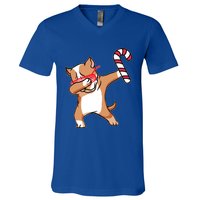 Christmas Dabbing Pitbull Puppy Dog Candy Cane Dance Gift V-Neck T-Shirt