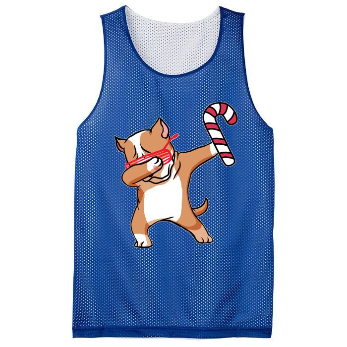 Christmas Dabbing Pitbull Puppy Dog Candy Cane Dance Gift Mesh Reversible Basketball Jersey Tank