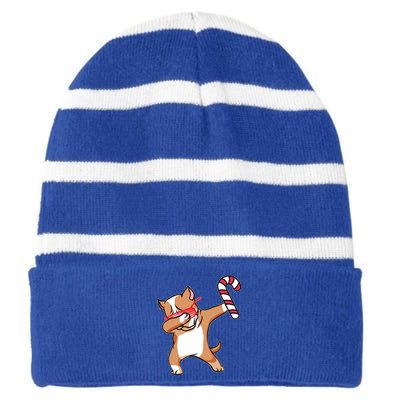 Christmas Dabbing Pitbull Puppy Dog Candy Cane Dance Gift Striped Beanie with Solid Band