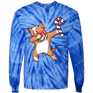 Christmas Dabbing Pitbull Puppy Dog Candy Cane Dance Gift Tie-Dye Long Sleeve Shirt