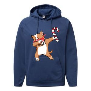 Christmas Dabbing Pitbull Puppy Dog Candy Cane Dance Gift Performance Fleece Hoodie