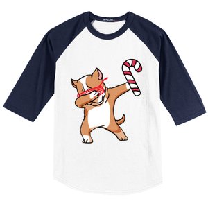 Christmas Dabbing Pitbull Puppy Dog Candy Cane Dance Gift Baseball Sleeve Shirt