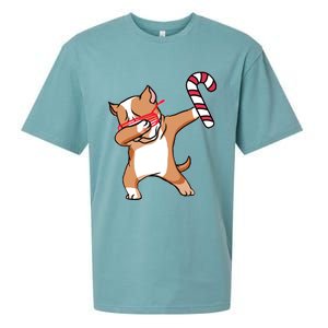 Christmas Dabbing Pitbull Puppy Dog Candy Cane Dance Gift Sueded Cloud Jersey T-Shirt