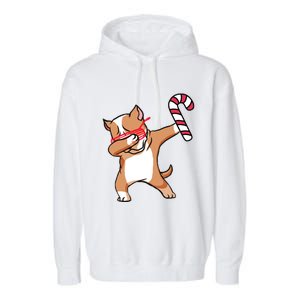 Christmas Dabbing Pitbull Puppy Dog Candy Cane Dance Gift Garment-Dyed Fleece Hoodie