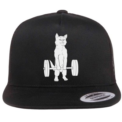 Cat Deadlift Powerlifting Flat Bill Trucker Hat