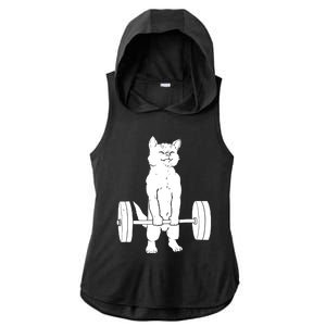 Cat Deadlift Powerlifting Ladies PosiCharge Tri-Blend Wicking Draft Hoodie Tank