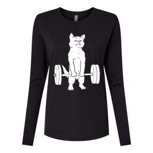 Cat Deadlift Powerlifting Womens Cotton Relaxed Long Sleeve T-Shirt