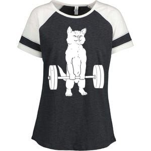 Cat Deadlift Powerlifting Enza Ladies Jersey Colorblock Tee