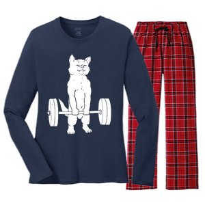 Cat Deadlift Powerlifting Women's Long Sleeve Flannel Pajama Set 