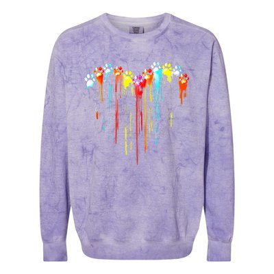 Colorful Dog Paw Heart Print Colorblast Crewneck Sweatshirt