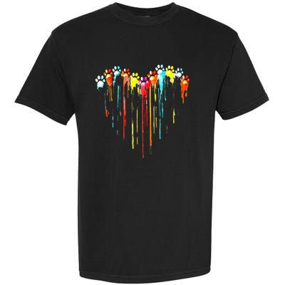 Colorful Dog Paw Heart Print Garment-Dyed Heavyweight T-Shirt