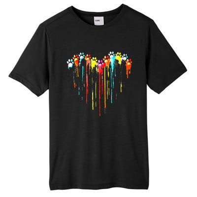 Colorful Dog Paw Heart Print Tall Fusion ChromaSoft Performance T-Shirt