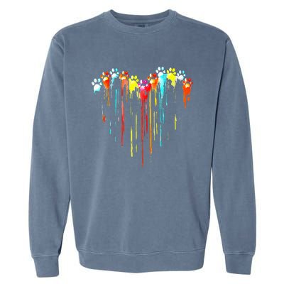 Colorful Dog Paw Heart Print Garment-Dyed Sweatshirt