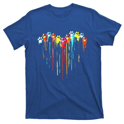 Colorful Dog Paw Heart Print T-Shirt