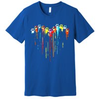 Colorful Dog Paw Heart Print Premium T-Shirt