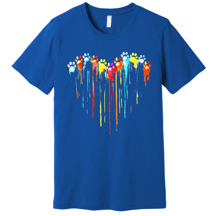 Colorful Dog Paw Heart Print Premium T-Shirt