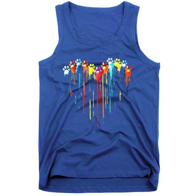 Colorful Dog Paw Heart Print Tank Top