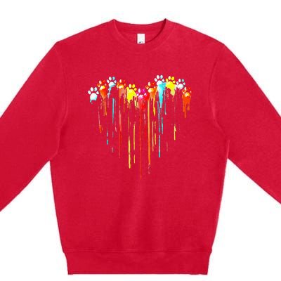 Colorful Dog Paw Heart Print Premium Crewneck Sweatshirt