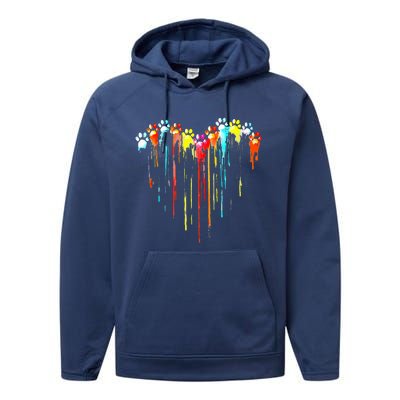 Colorful Dog Paw Heart Print Performance Fleece Hoodie