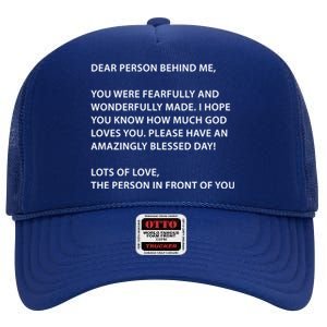 Christian Dear Person Behind Me Text God Loves You Meaningful Gift High Crown Mesh Back Trucker Hat