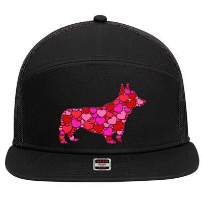 Corgi Dog Pink Red Heart Meaningful Gift Valentines Day Cool Gift 7 Panel Mesh Trucker Snapback Hat