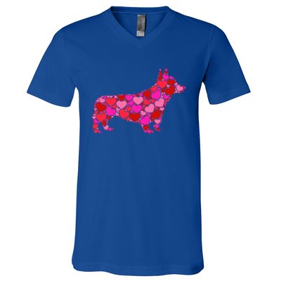 Corgi Dog Pink Red Heart Meaningful Gift Valentines Day Cool Gift V-Neck T-Shirt