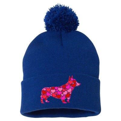 Corgi Dog Pink Red Heart Meaningful Gift Valentines Day Cool Gift Pom Pom 12in Knit Beanie