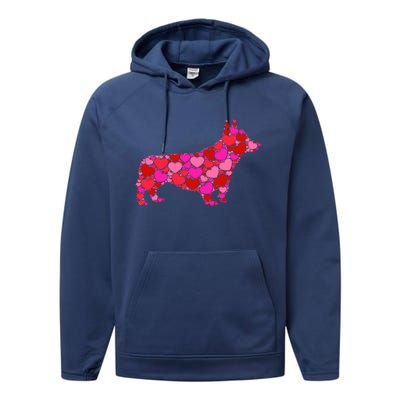 Corgi Dog Pink Red Heart Meaningful Gift Valentines Day Cool Gift Performance Fleece Hoodie