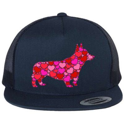 Corgi Dog Pink Red Heart Meaningful Gift Valentines Day Cool Gift Flat Bill Trucker Hat