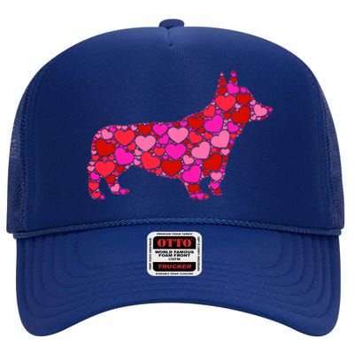 Corgi Dog Pink Red Heart Meaningful Gift Valentines Day Cool Gift High Crown Mesh Back Trucker Hat