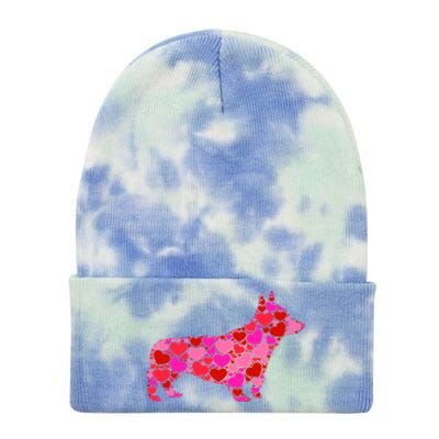 Corgi Dog Pink Red Heart Meaningful Gift Valentines Day Cool Gift Tie Dye 12in Knit Beanie