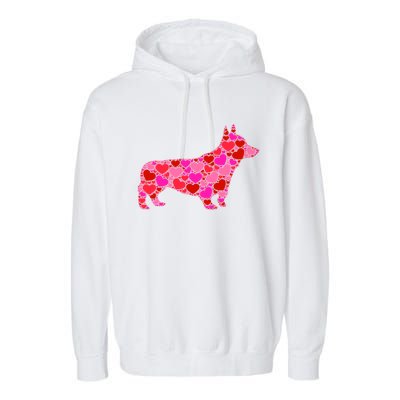 Corgi Dog Pink Red Heart Meaningful Gift Valentines Day Cool Gift Garment-Dyed Fleece Hoodie