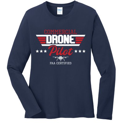 Commercial Drone Pilot Aviator Quadcopter FAA Certified Ladies Long Sleeve Shirt