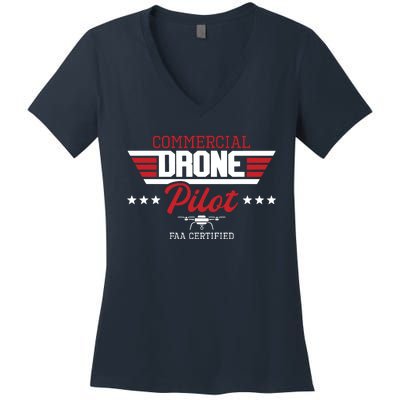 Commercial Drone Pilot Aviator Quadcopter FAA Certified Women's V-Neck T-Shirt