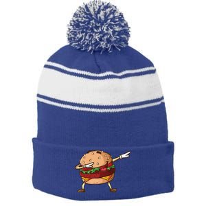 Cheeseburger Dab Pose Dabbing Dance National Burger Day Pun Funny Gift Stripe Pom Pom Beanie