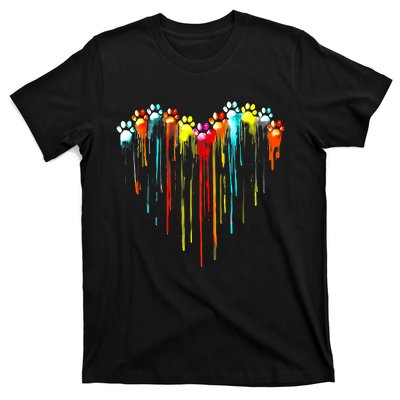 Colorful Dog Paw Heart Print T-Shirt