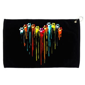 Colorful Dog Paw Heart Print Grommeted Golf Towel