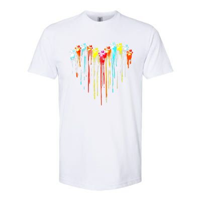 Colorful Dog Paw Heart Print Softstyle® CVC T-Shirt