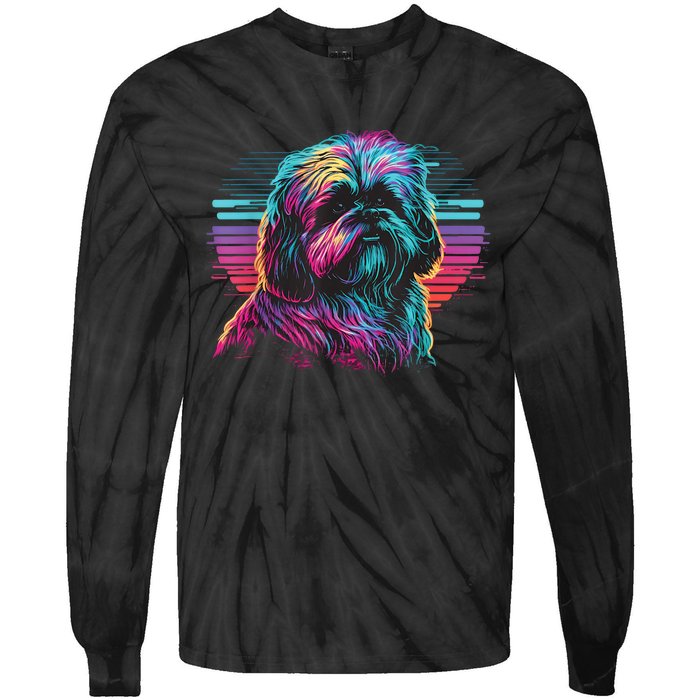 Colorful Splash Shih Tzu Art Animal Breeder Dog Trainer  Tie-Dye Long Sleeve Shirt