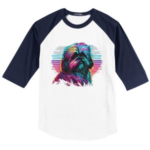 Colorful Splash Shih Tzu Art Animal Breeder Dog Trainer  Baseball Sleeve Shirt