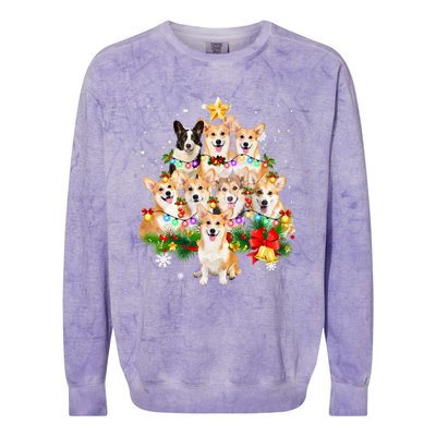 Corgi Dog Pembroke Welsh Corgi Christmas Dog Tree Lights Pajamas Colorblast Crewneck Sweatshirt