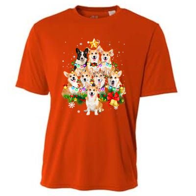 Corgi Dog Pembroke Welsh Corgi Christmas Dog Tree Lights Pajamas Cooling Performance Crew T-Shirt