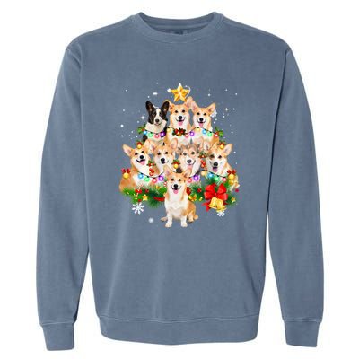 Corgi Dog Pembroke Welsh Corgi Christmas Dog Tree Lights Pajamas Garment-Dyed Sweatshirt